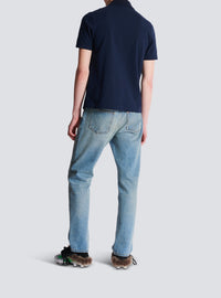 Printed cotton polo shirt - Navy & White