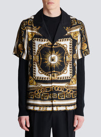 Chemise pyjama imprimée motif foulard chaînes - Noir & Blanc & Or