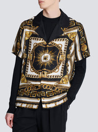 Chemise pyjama imprimée motif foulard chaînes - Noir & Blanc & Or
