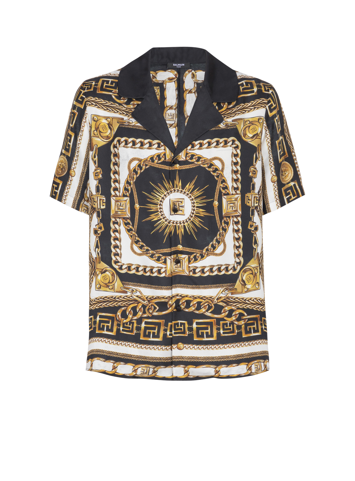 Chemise pyjama imprimée motif foulard chaînes - Noir & Blanc & Or