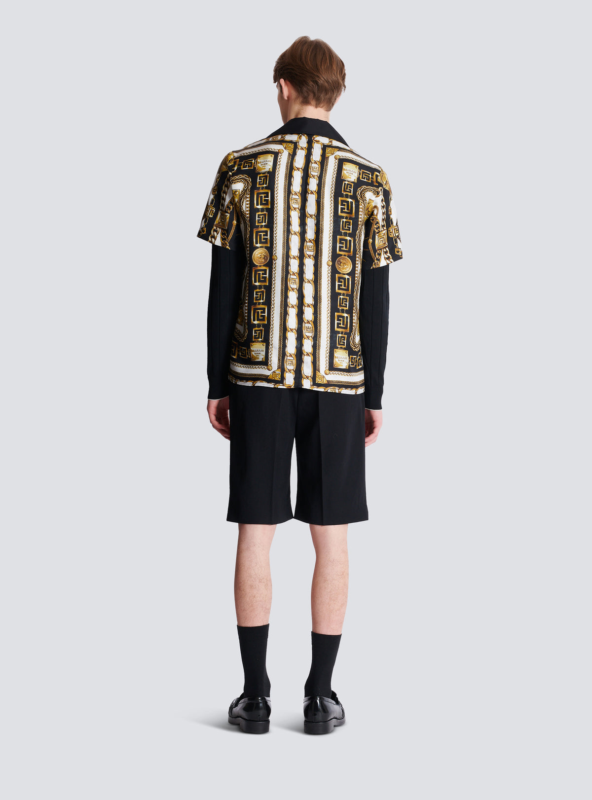 Chemise pyjama imprimée motif foulard chaînes - Noir & Blanc & Or