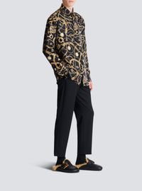 Chemise imprimée motif chaînes en soie - Noir & Or