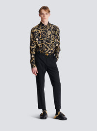 Chemise en soie imprimée motif chaînes - Noir & Or