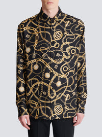 Chemise en soie imprimée motif chaînes - Noir & Or