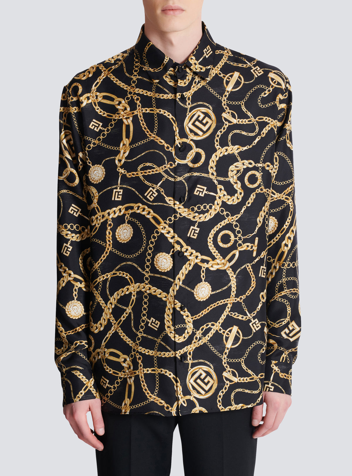 Chemise en soie imprimée motif chaînes - Noir & Or