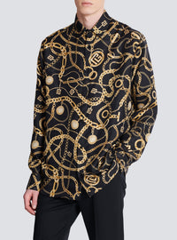 Chemise imprimée motif chaînes en soie - Noir & Or