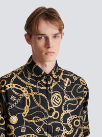 Chemise en soie imprimée motif chaînes - Noir & Or