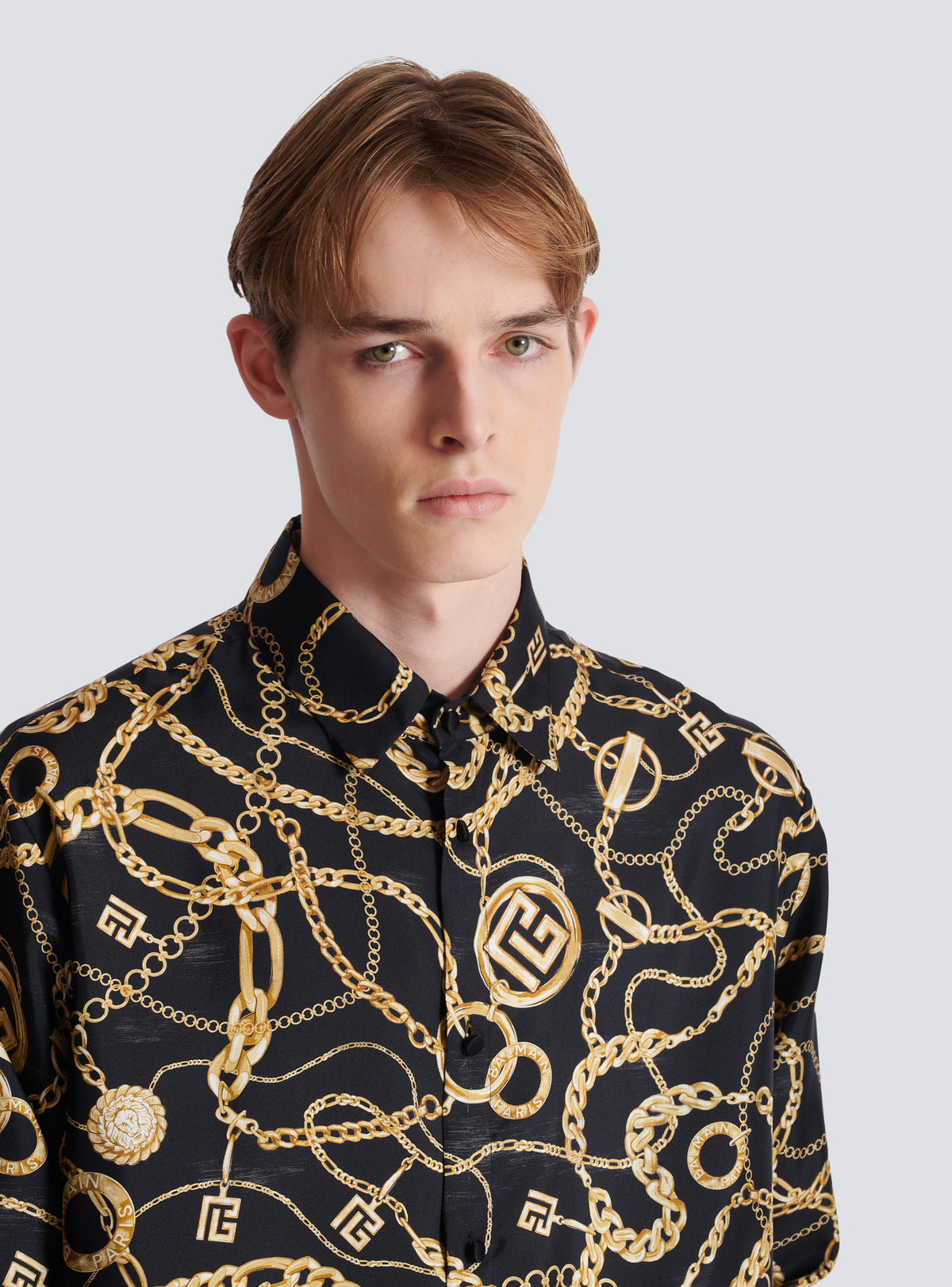 Chemise en soie imprimée motif chaînes - Noir & Or