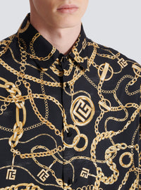 Chemise imprimée motif chaînes en soie - Noir & Or
