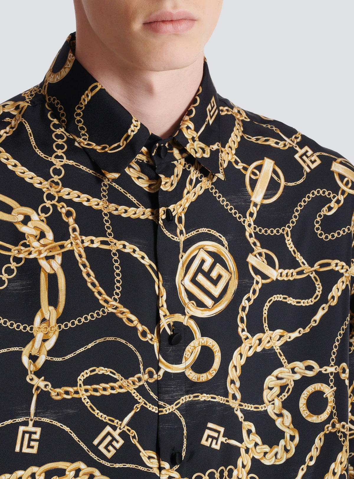Chemise imprimée motif chaînes en soie - Noir & Or