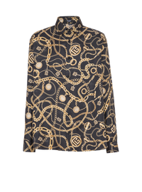 Chemise en soie imprimée motif chaînes - Noir & Or