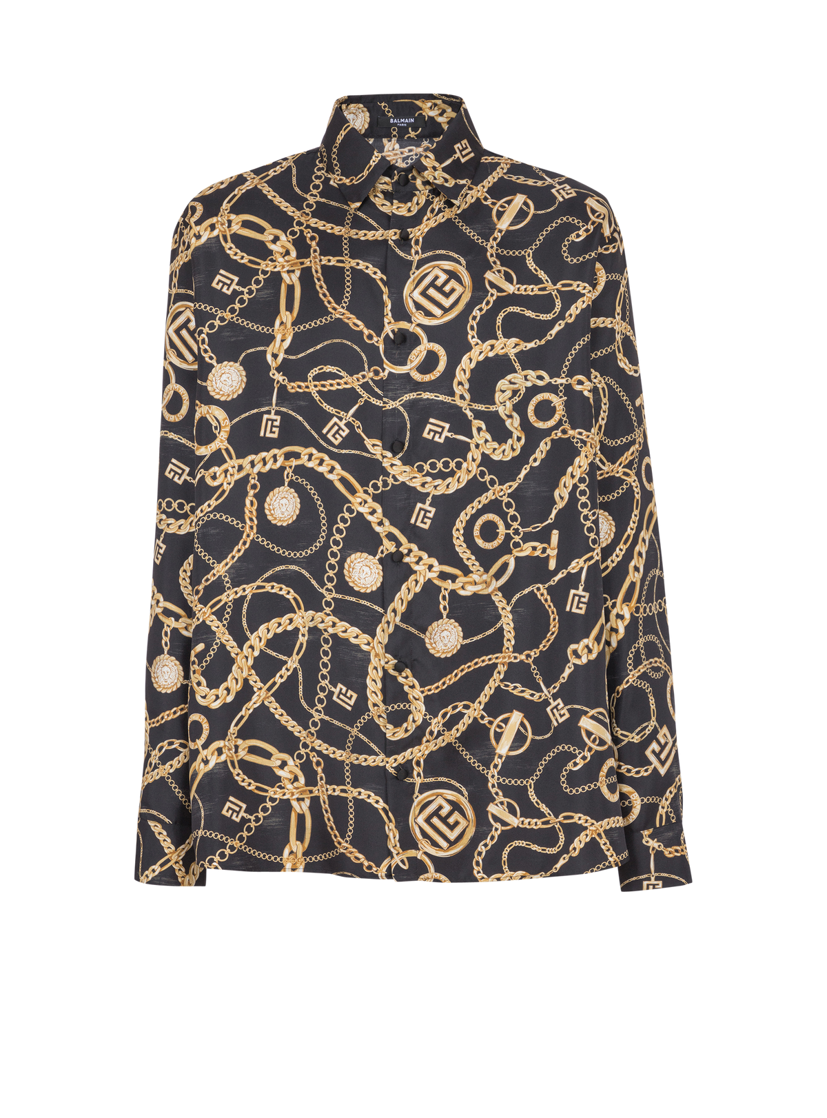 Chemise en soie imprimée motif chaînes - Noir & Or
