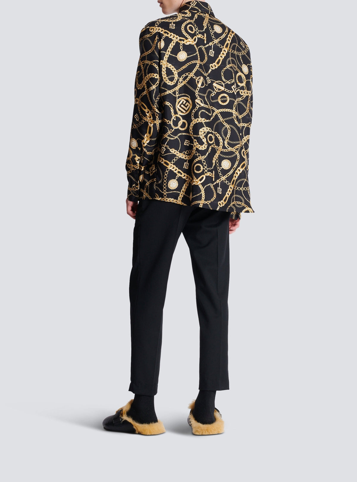 Chemise imprimée motif chaînes en soie - Noir & Or