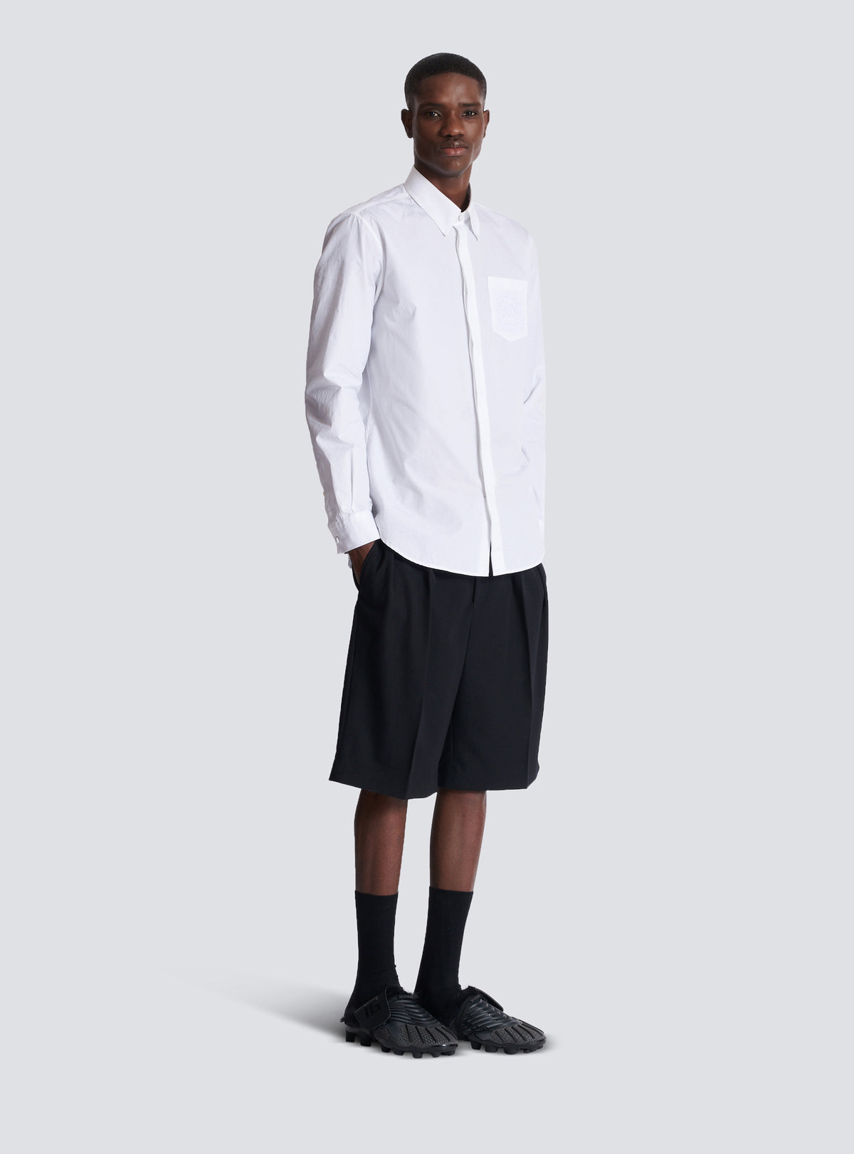 Chemise en popeline brodée balmain écusson - Blanc Optique