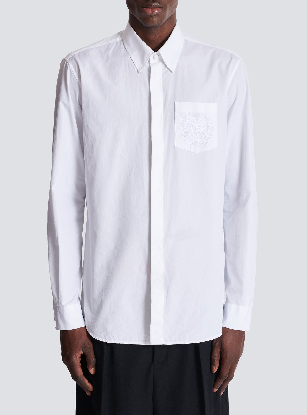 Chemise en popeline brodée balmain écusson - Blanc Optique