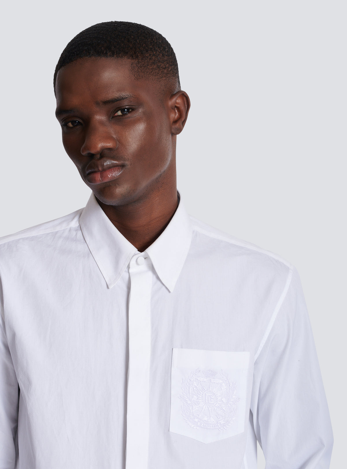 Chemise en popeline brodée balmain écusson - Blanc Optique