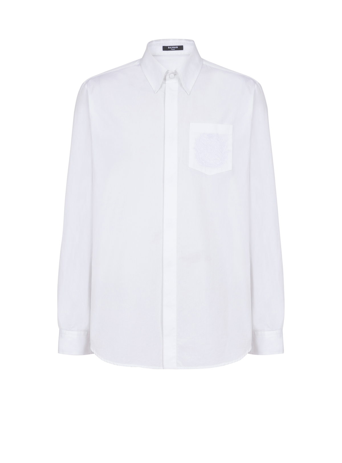 Chemise en popeline brodée balmain écusson - Blanc Optique