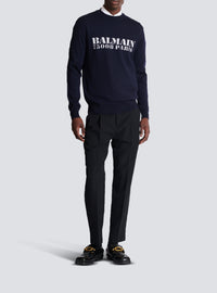 Wool crew-neck sweater - Navy Blue & White