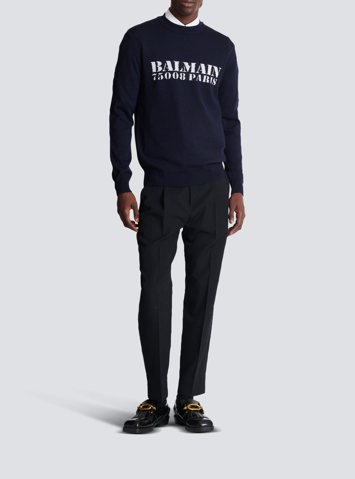 Wool crew-neck sweater - Navy Blue & White