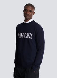 Pull en laine mérinos balmain stamp - Bleu Marine & Blanc