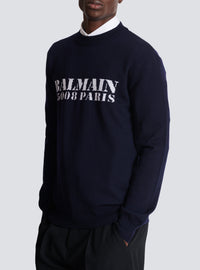 Wool crew-neck sweater - Navy Blue & White