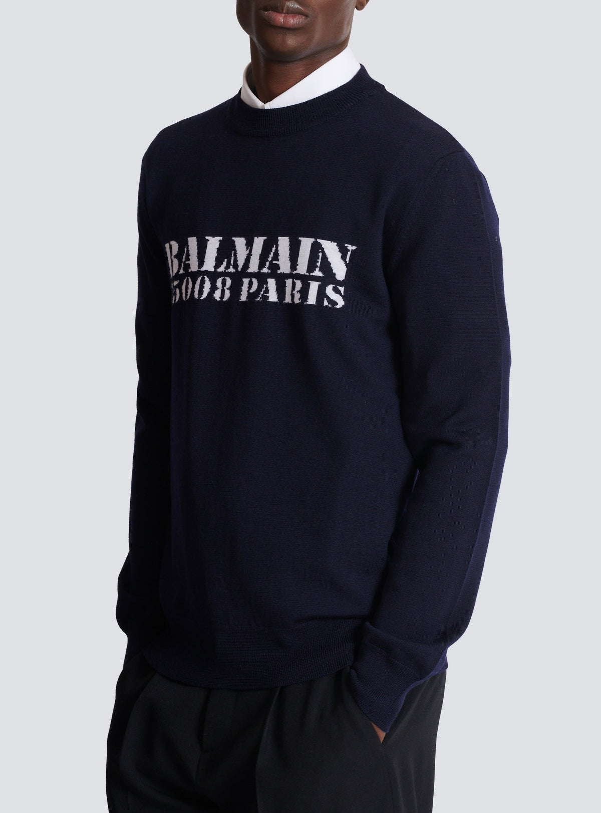 Wool crew-neck sweater - Navy Blue & White