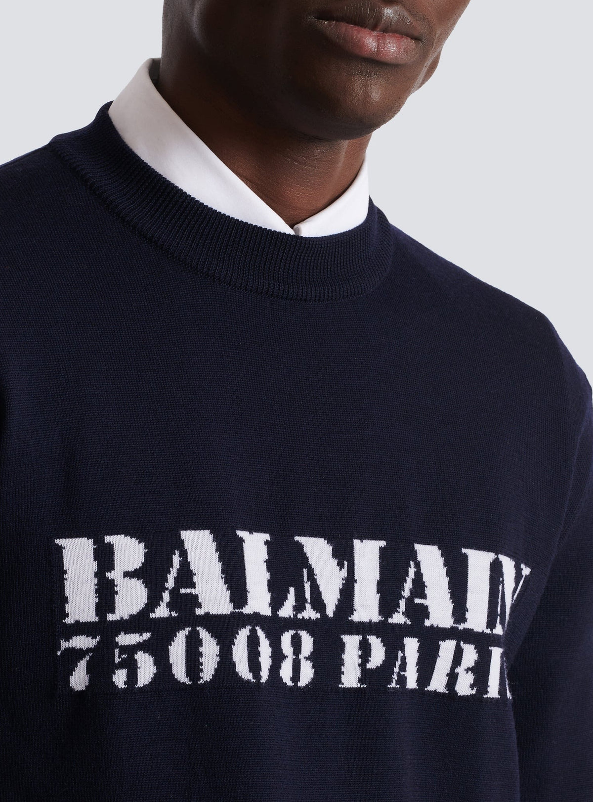 Wool crew-neck sweater - Navy Blue & White