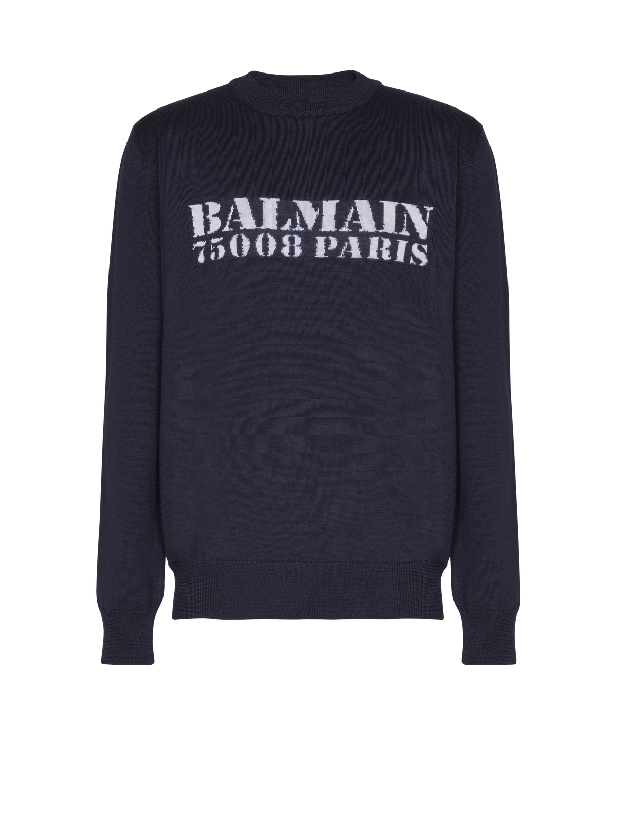 Pull en laine mérinos balmain stamp - Bleu Marine & Blanc