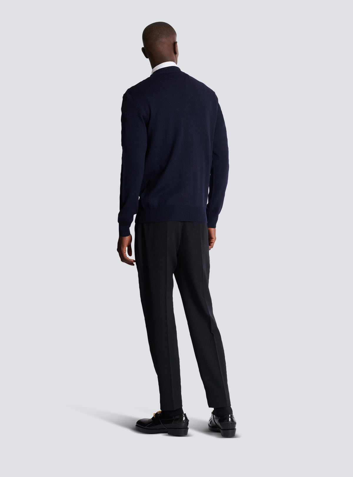Pull en laine mérinos balmain stamp - Bleu Marine & Blanc
