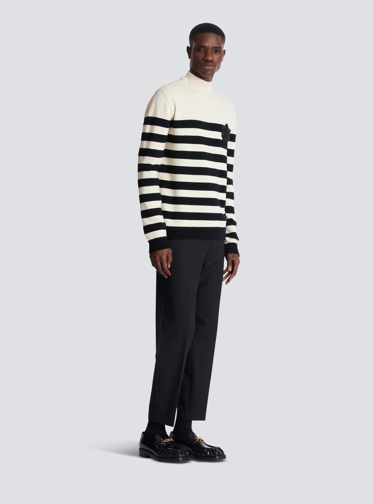 Pull Mariniere à col montant avec écusson - Blanc