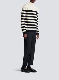 Pull Marinière à col montant en laine - Blanc