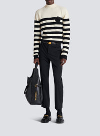 Pull Marinière à col montant en laine - Blanc