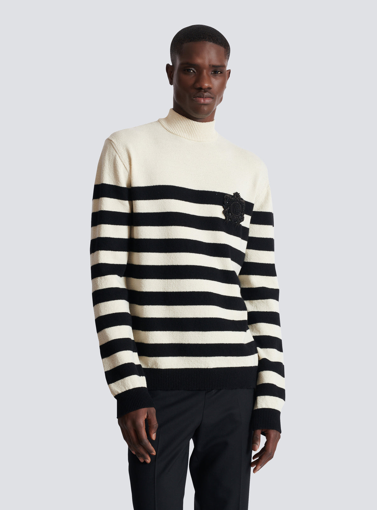 Pull Mariniere à col montant avec écusson - Blanc