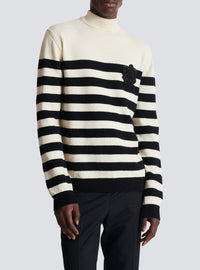 Pull Marinière à col montant en laine - Blanc