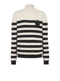 Pull Marinière à col montant en laine - Blanc
