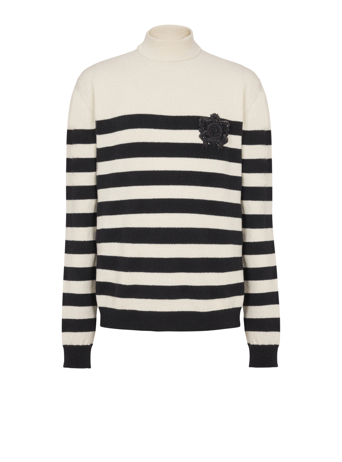 Pull Marinière à col montant en laine - Blanc