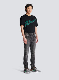 Pantalon biker slim en denim - Gris Foncé Denim