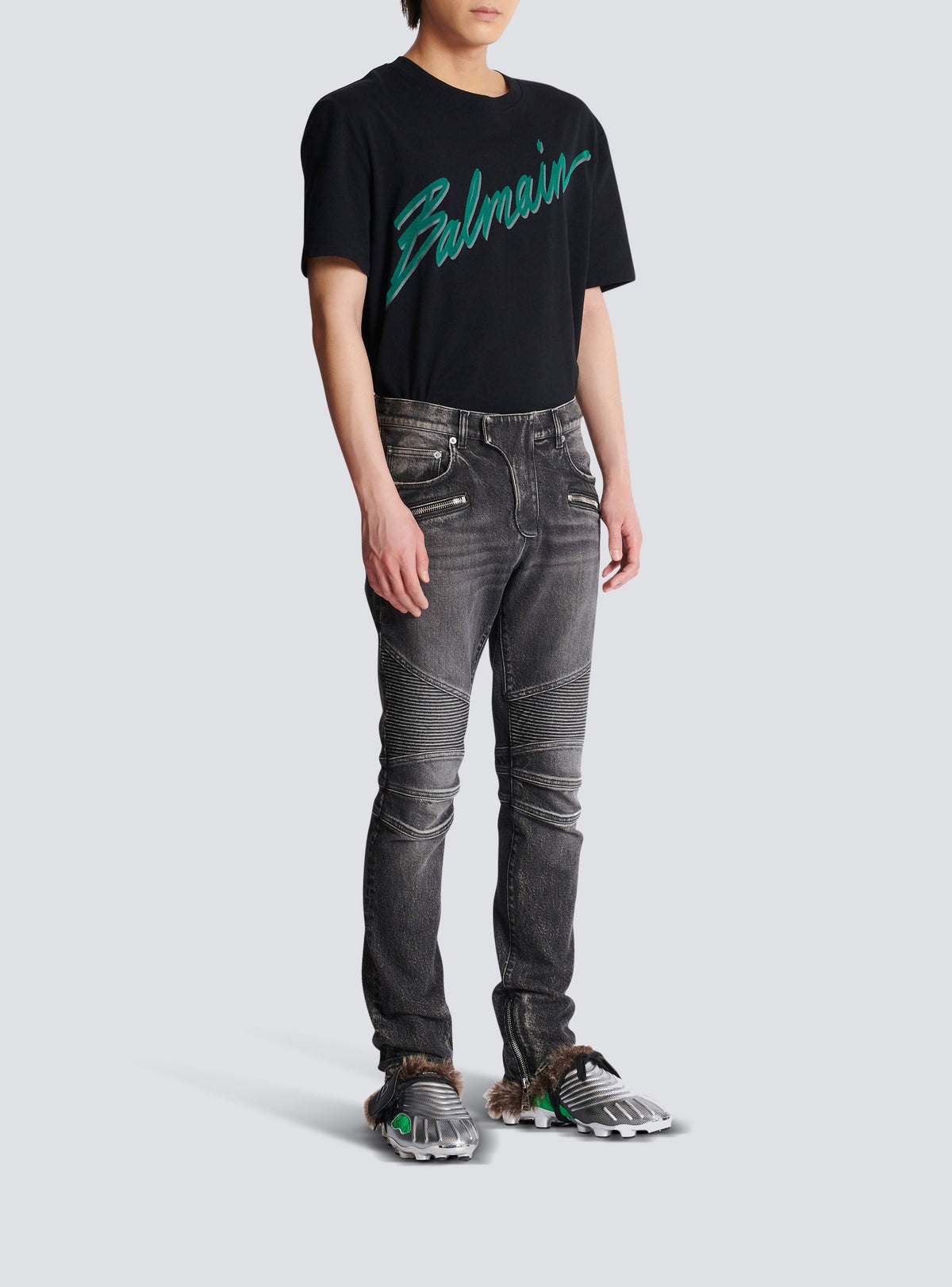 Slim denim biker trousers - Dark Denim Grey