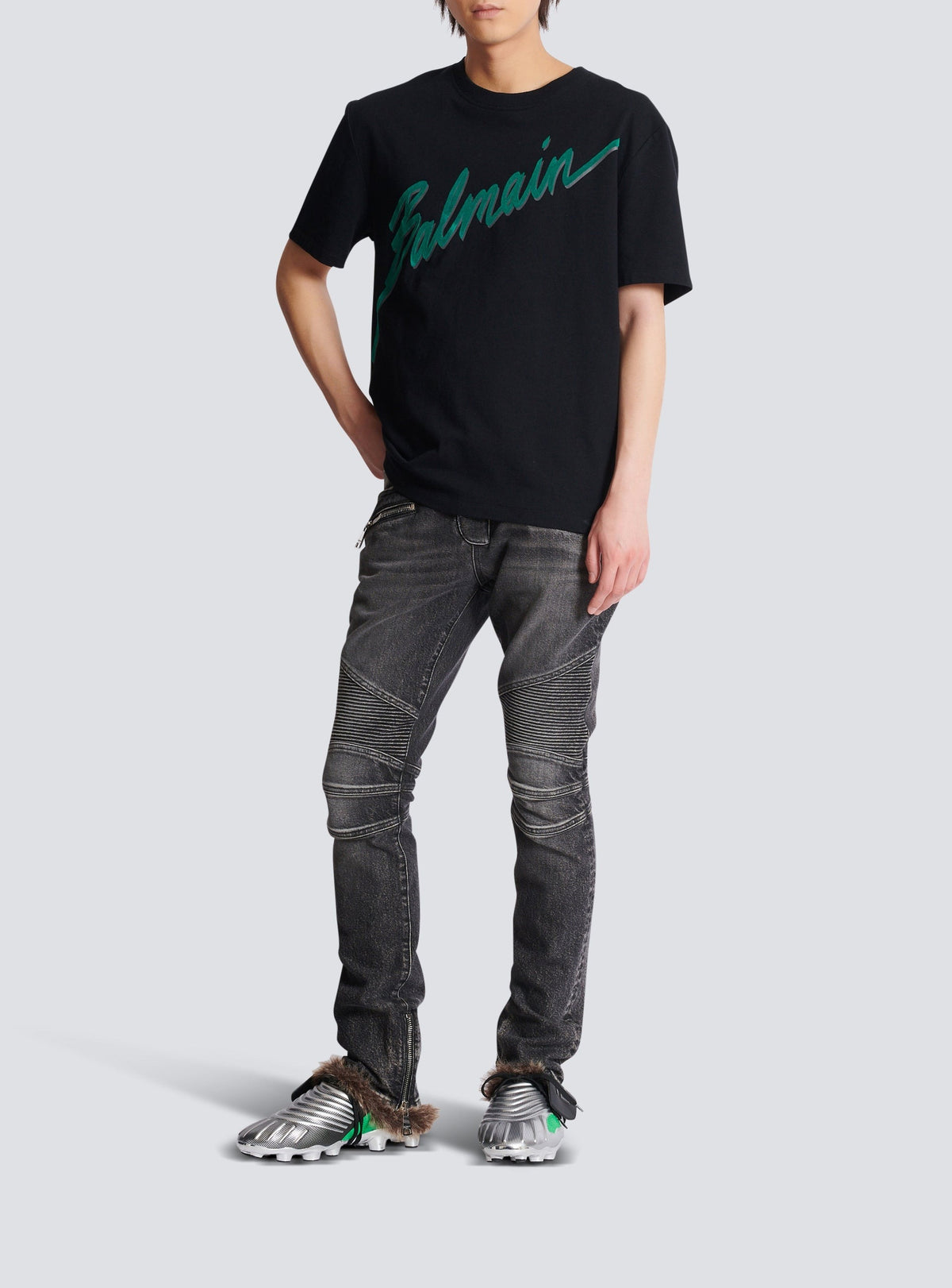 Slim denim biker trousers - Dark Denim Grey