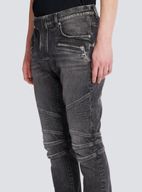 Pantalon biker slim en denim - Gris Foncé Denim
