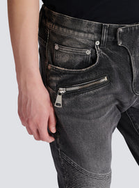 Pantalon biker slim en denim - Gris Foncé Denim
