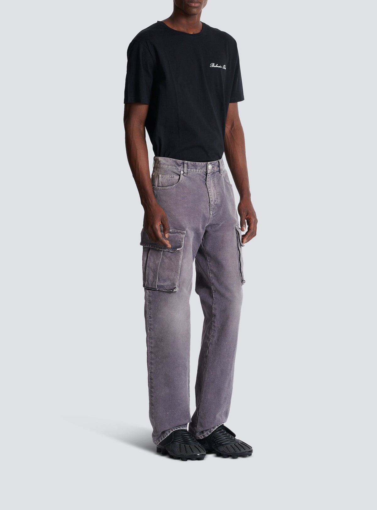 Pantalon loose cargo en denim - Gris Denim
