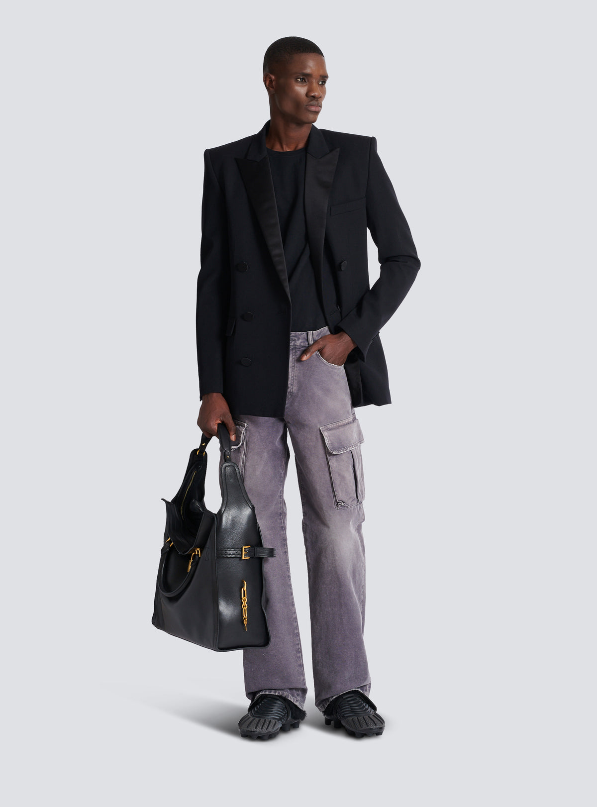Jean loose cargo en denim  - Gris Denim