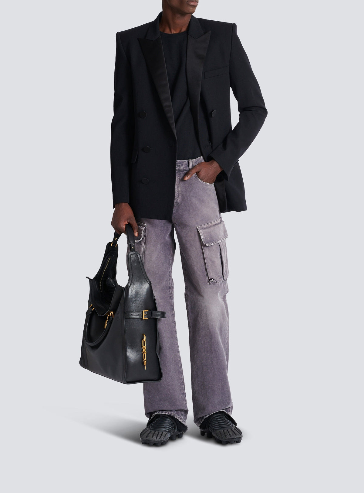Pantalon loose cargo en denim - Gris Denim