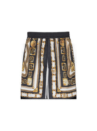Short fluide imprimé motif foulard chaînes - Noir & Blanc & Or