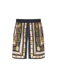 Short fluide imprimé motif foulard chaînes - Noir & Blanc & Or