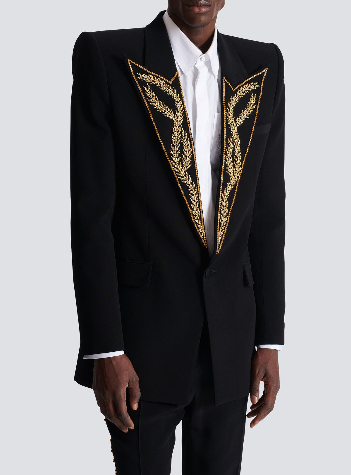 Veste 1 bouton à col brodé - Noir & Or