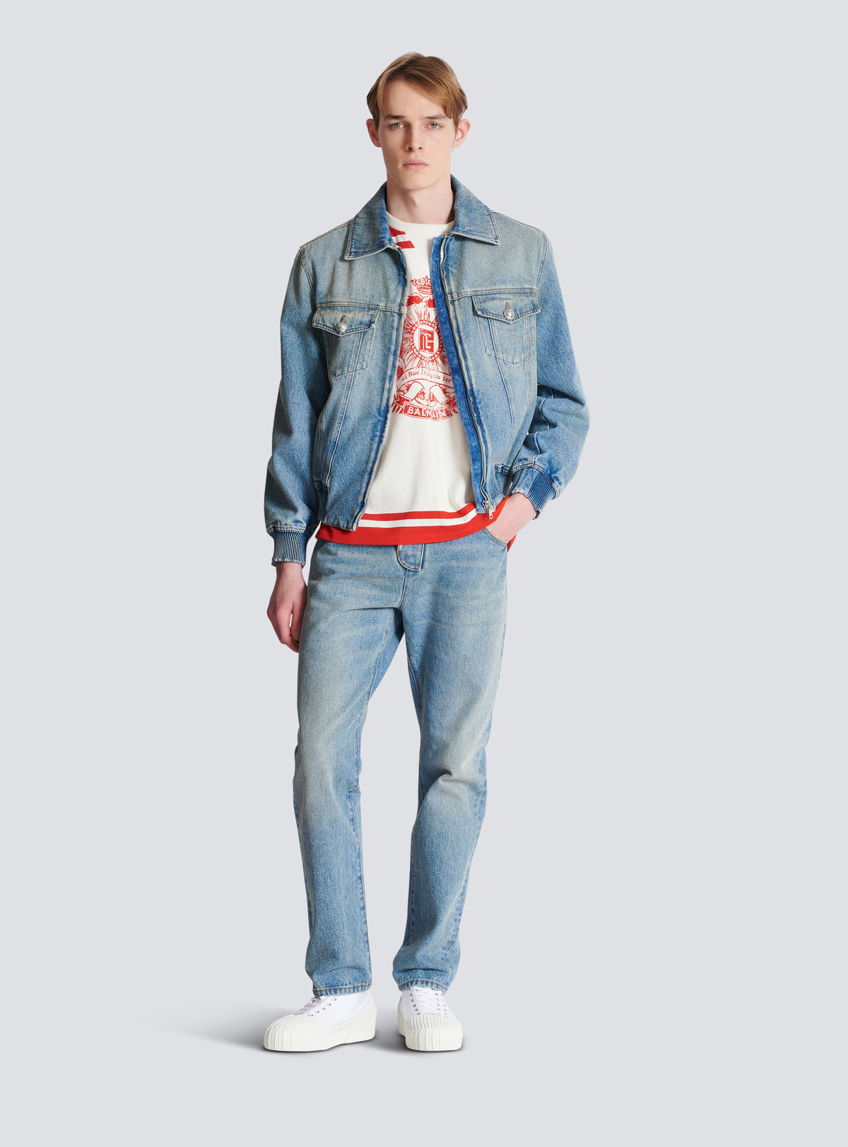 Veste en denim blue doublée - Bleu Jean Délavé