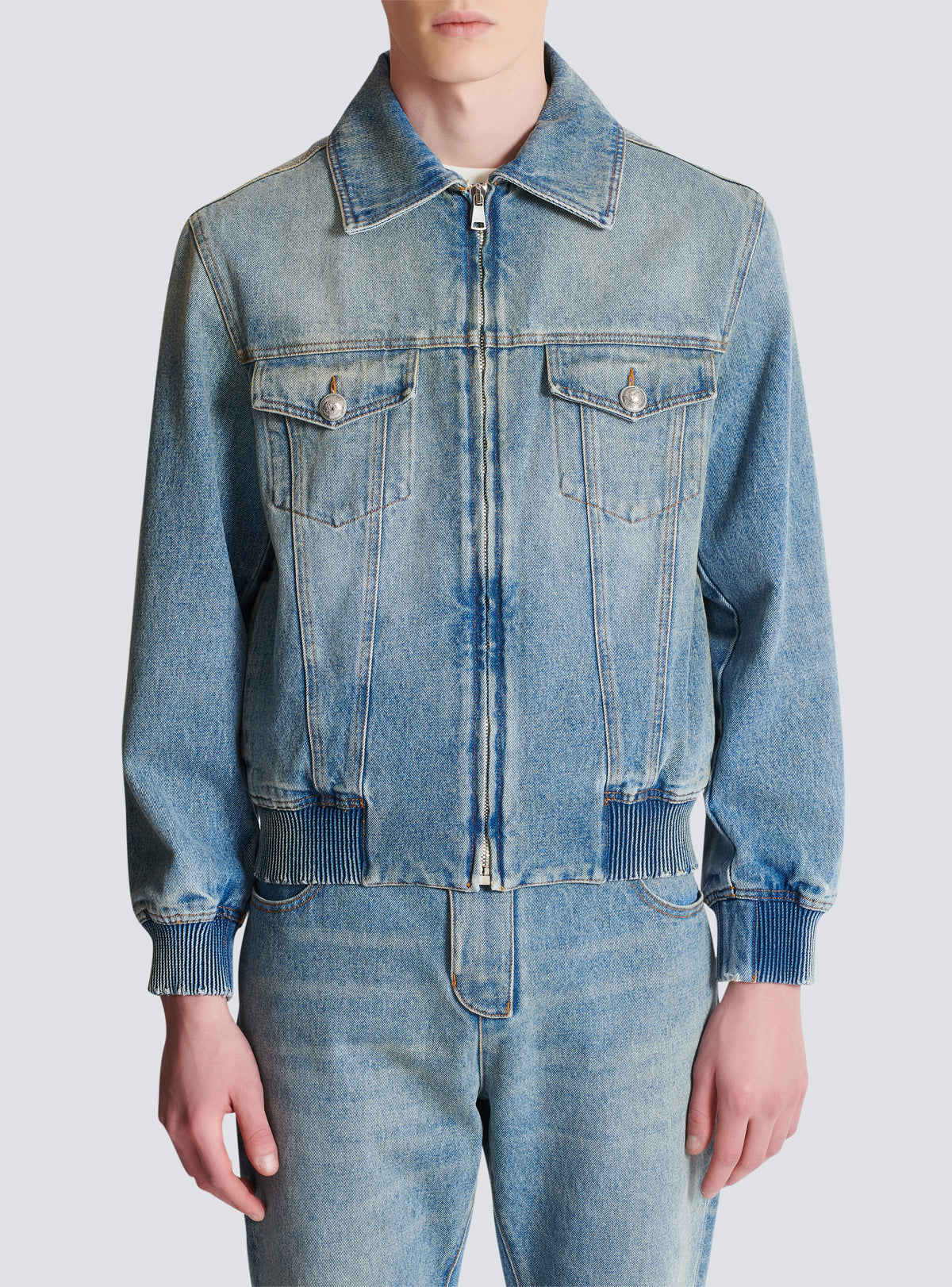 Veste en denim blue doublée - Bleu Jean Délavé