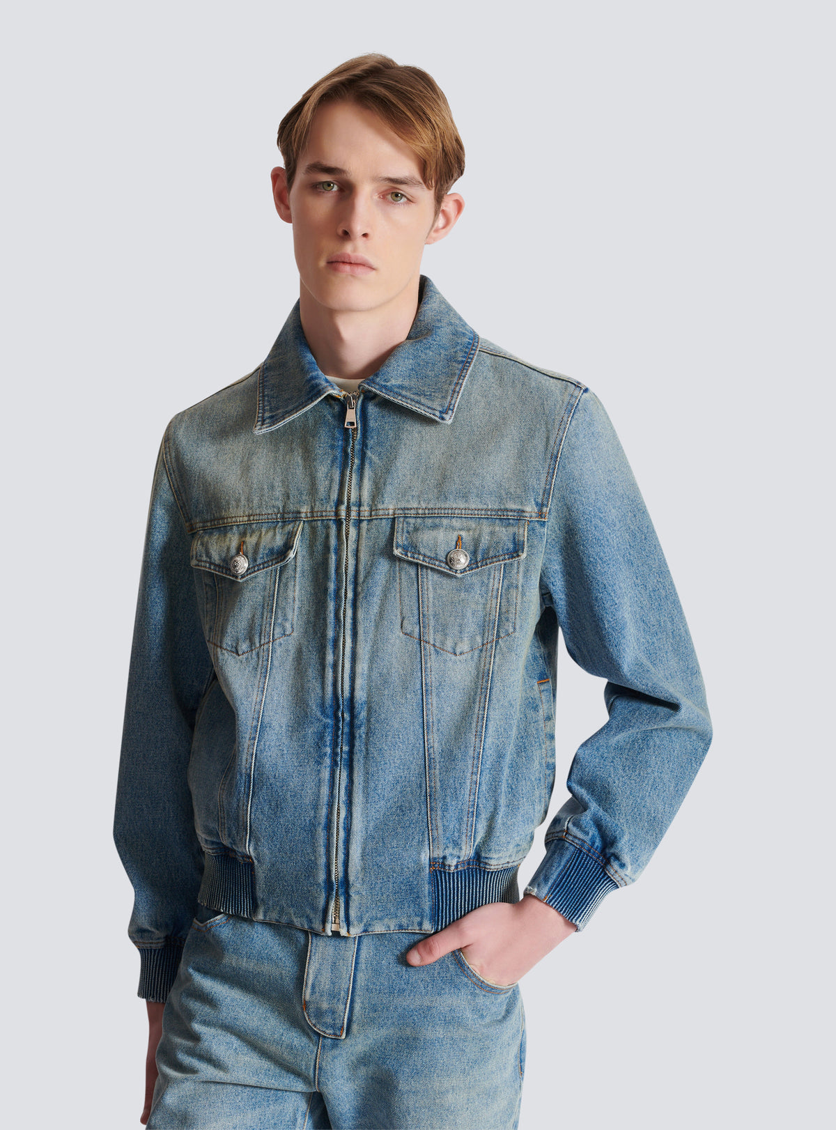 Veste en denim blue doublée - Bleu Jean Délavé